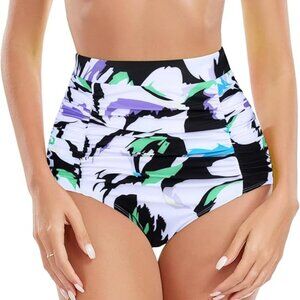 RELLECIGA High Waisted Bikini Bottom Tummy Control Full Coverage Small Multi NWT
